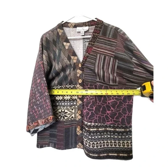 Sacred Threads Patchwork Button Down Sweater Womens Size L Boho Wide Sleeves - Picture 6 of 8